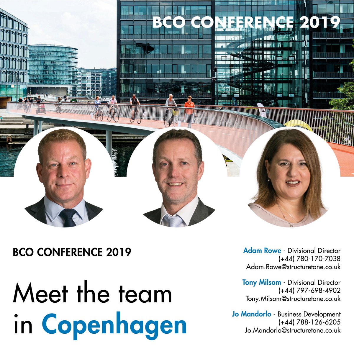 StructureToneUK's tweet photo. Adam Rowe, Tony Milsom and Jo Mandorlo are looking forward to attending the @bco_uk conference next month, please feel free to get in contact. ✈️ 🇩🇰 #copenhagen #HowDoWeMakeThePerfectWorkspace? #DetailAndBuild 
#bcoconference #office #officebuildings #collaboration https://t.co/Mt4eWr41bK