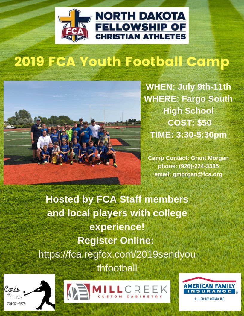 SoutheastNDFCA's tweet photo. Join us July 9th-11th at FCA Youth Football Camp ❗️❗️ https://t.co/kMeenly7wZ