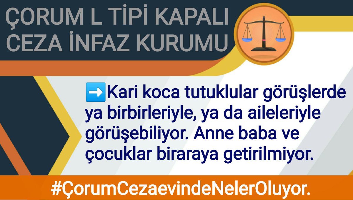CORUM L TIPI KAPALI CEZAEVINDE YAPILAN ZULUMLERDEN BIRTANESI DE

Karı koca tutuklular görüşlerde ya birbirleriyle, ya da aileleriyle görüşebiliyor. Anne baba ve çocuklar biraraya getirilmiyor. 

#ÇorumCezaevindeNelerOluyor