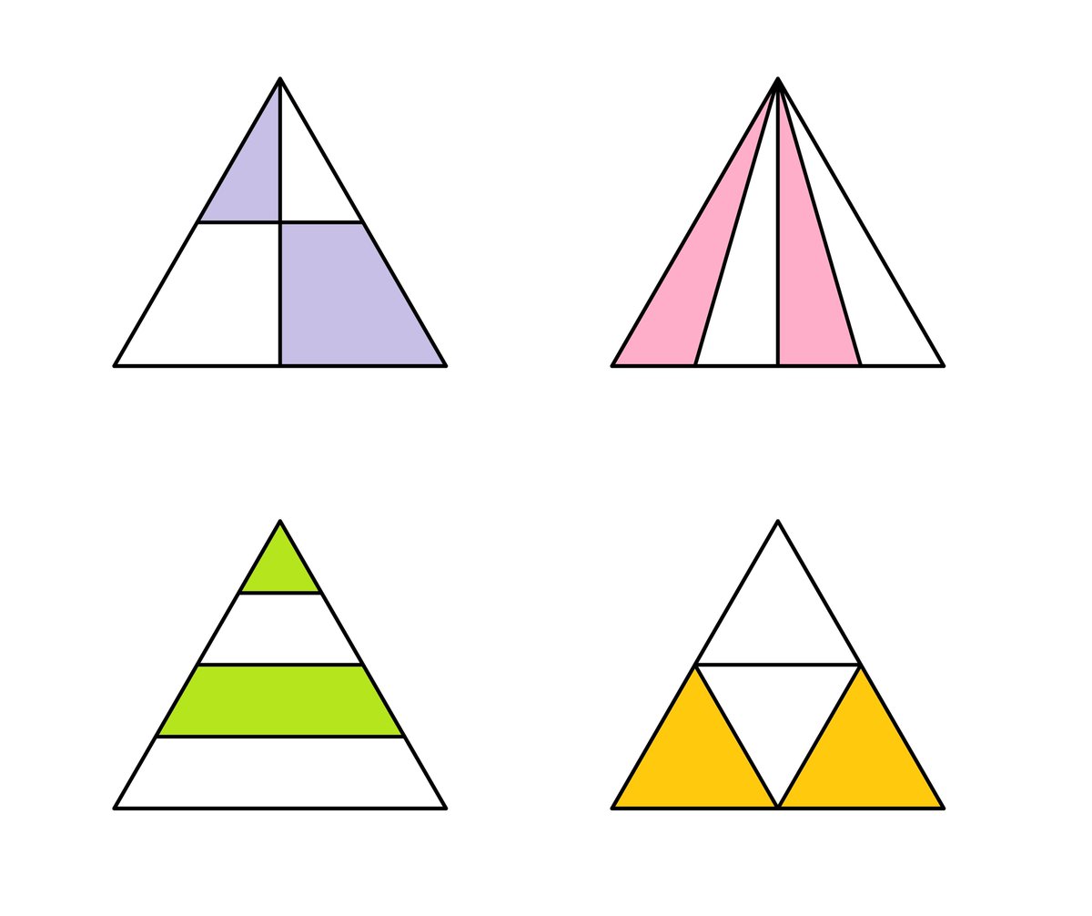 Simon_Gregg's tweet photo. Which one doesn't belong?
#wodb

Today we drew triangles and quartered them. All of these are versions of something that someone tried. https://t.co/wzDnlIr3AS