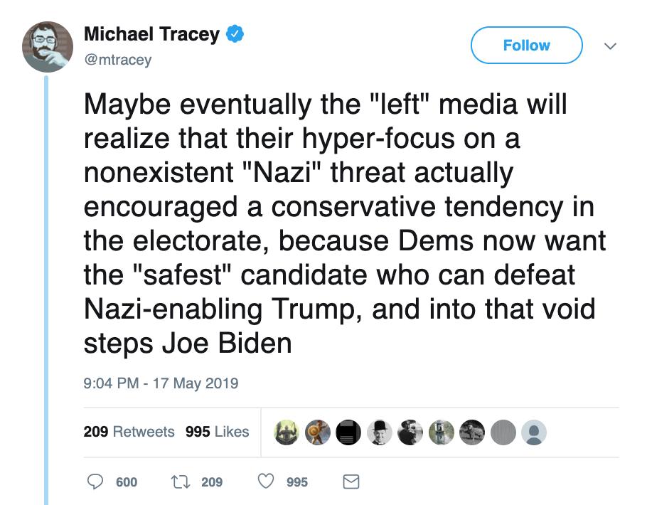 1) So now we have self-described “progressives” like  @ggreenwald and  @mtracey telling us that the threat of white nationalism in the USA is “nonexistent” (as Tracey put it), and when called out for that GG chimes in and claims that we “needs be keep the threat in perspective.”