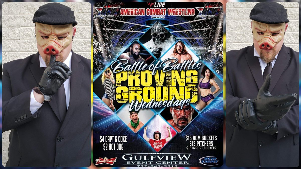 WWNACW's tweet photo. @HLawWrestling
@Omar_AmiR_
@somuchFrick
#ThePig
And so much more this Wednesday night at @ACWProvingG from the @GulfVEventCentr!!!!
Tickets
GA $8
VIP $12
Kids 8 and under are FREE with paid adult!!! #acw #acwflorida #wwn #wwnlive #provingground #gulfvieweventcenter https://t.co/3x8D8IgC5Y
