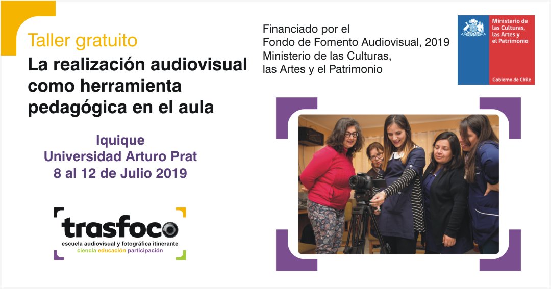EscuelaTrasfoco's tweet photo. Taller gratuito en Iquique "La realización audiovisual como herramienta pedagógica en el aula"

Más información en: https://t.co/rr9gYvIztU https://t.co/6xfCM4bPX0