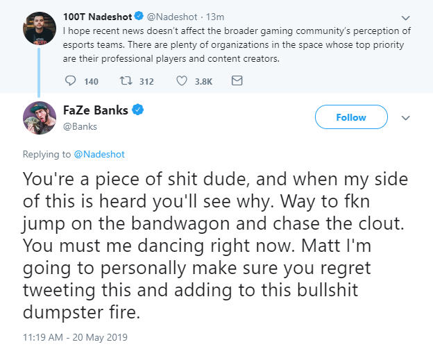 _juvine's tweet photo. Lets just leave this here for when Banks "deletes his post to be the better man and release his side of the story" #faze #fazeup #tfue https://t.co/ohhaLqM3ki