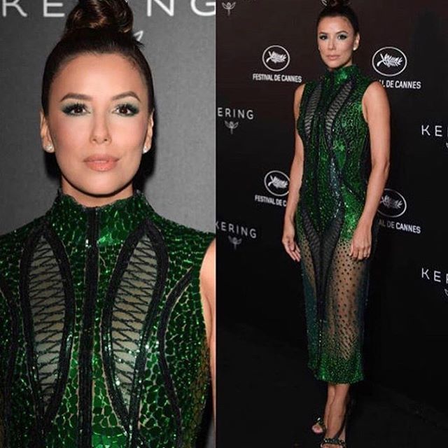 Charroxstylist's tweet photo. No words  @evalongoria Woman in Motion Awards #GongLi #greensequence 🌟💣💣💣💣 @atelierzuhra  #makeup @patrickta  #hair @hairbyricardorojas  #cannesfilmfestival #festivaldescannes  #stylist #crkstyle #styledbycharleneroxboroughkonsker https://t.co/CbOh5COXHi