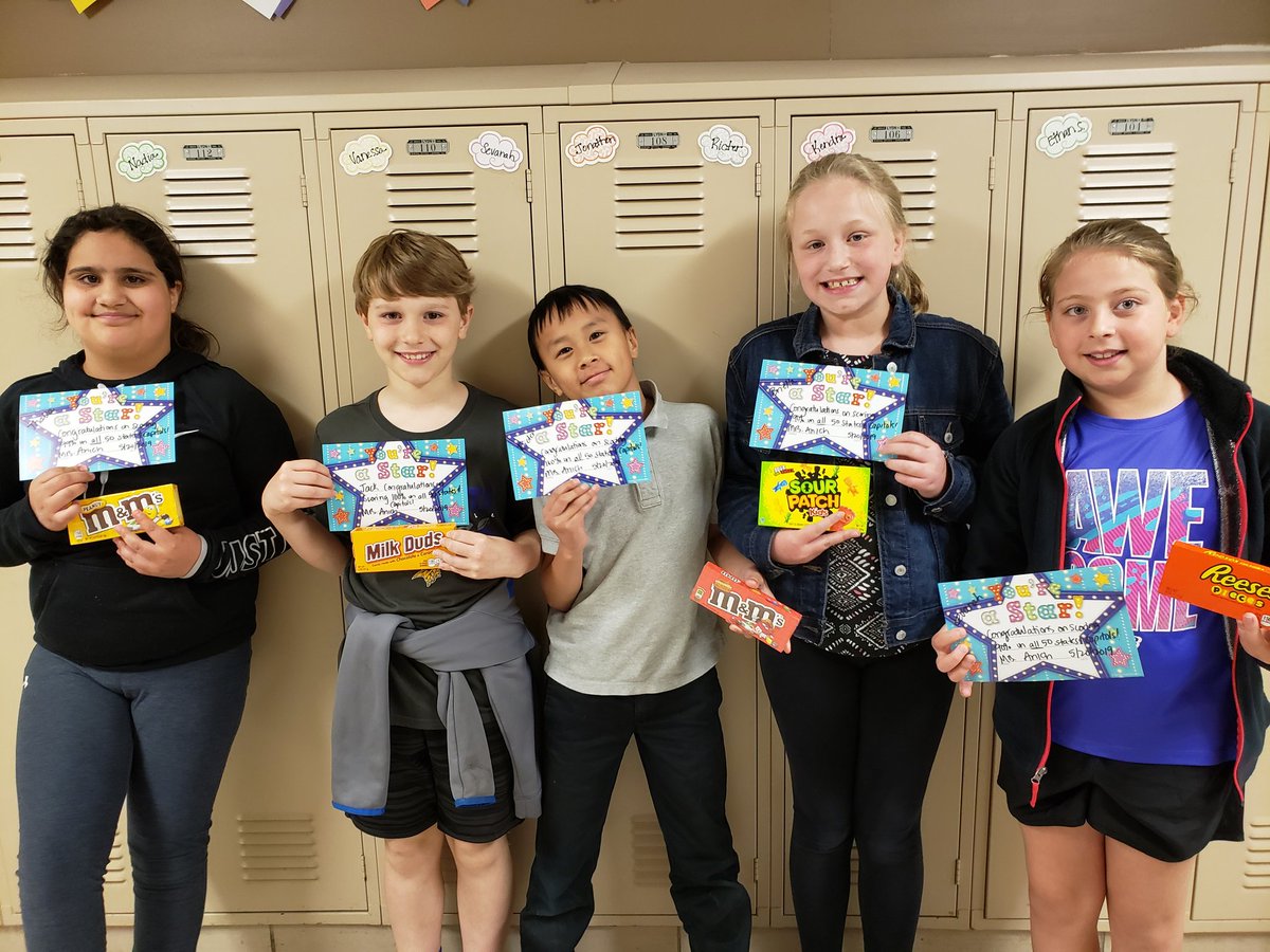mrsanichHT's tweet photo. These 5 rocked out on their 50 states and capitols test and scored 90% or higher.  3 even got 100%!  Way to go! #HTSpartans https://t.co/OPj9dfLH9y