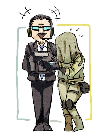 The charming groom and the shy bride. I find the new operators cute together. They are in suit and veil already!!  #RainbowSixSiege #R6warden #R6nokk