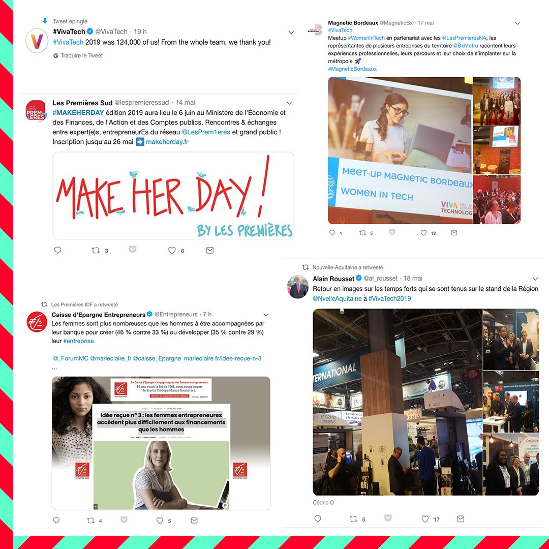 LesPremieresNA's tweet photo. Cette semaine dans la #revuedetweet on revient sur le salon #VivaTech2019 & on prépare le #makeherday ! 💪🏻
@VivaTech @MagneticBx @lespremieressud @al_rousset @Entrepreneurs https://t.co/rYQnZ2fMct