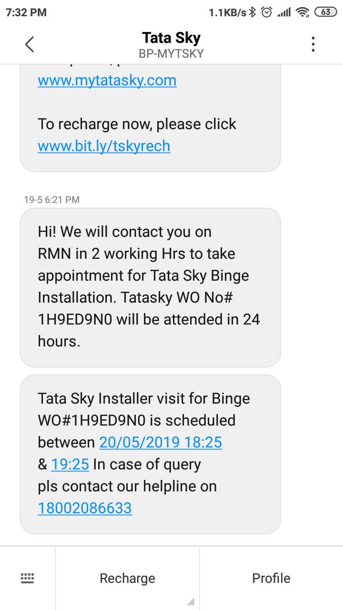 vjagzap's tweet photo. @TataSky TataSky binge installation scheduled for today evening is still not attended. SMS received is attached for info. https://t.co/DPdKhTv8R0