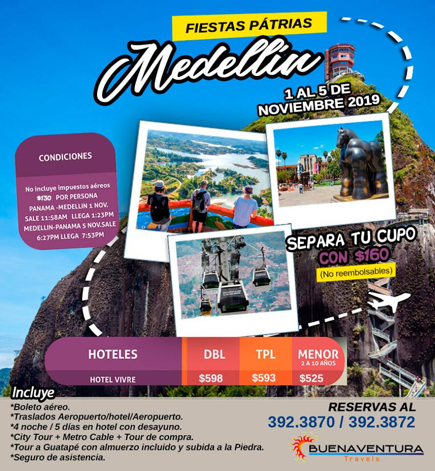 BVTRAVEL's tweet image. Vamos juntos a #Medellin esta #SemanaSanta. Sin duda un destino #BuenaventuraTravels
.
Comenta o Llama para cotizar
392-3870 / 392-3872
reservas@buenaventuratravels.com
.
.
#Colombia | #panama | #pty | #travel | #familia | #family | #agenciadeviajes | #turismo | #vacaciones