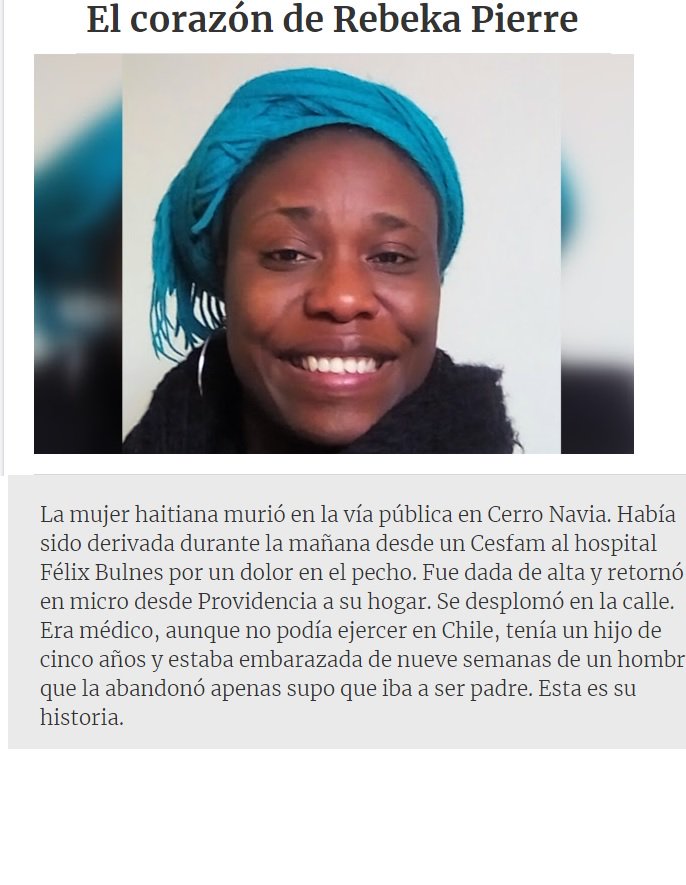 mujeresyciencia's tweet photo. Un homenaje a la médico haitiana #RebekaPierre quién había llegado a Chile hace 4 años,Realizó sus estudios profesionales en Cuba y trabajaba para la Cruz Roja. Embarazada de 9 semanas murió en la calle tras sufrir una descompensación cardiaca luego de ser dada de alta .... https://t.co/fNARW3m1R8