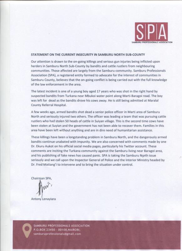 SamburuPro's tweet photo. STATEMENT BY THE SAMBURU PROFESSIONALS ASSOCIATION (SPA) ON INSECURITY IN SAMBURU NORTH SUB-COUNTY! https://t.co/uuEzraQ7JS