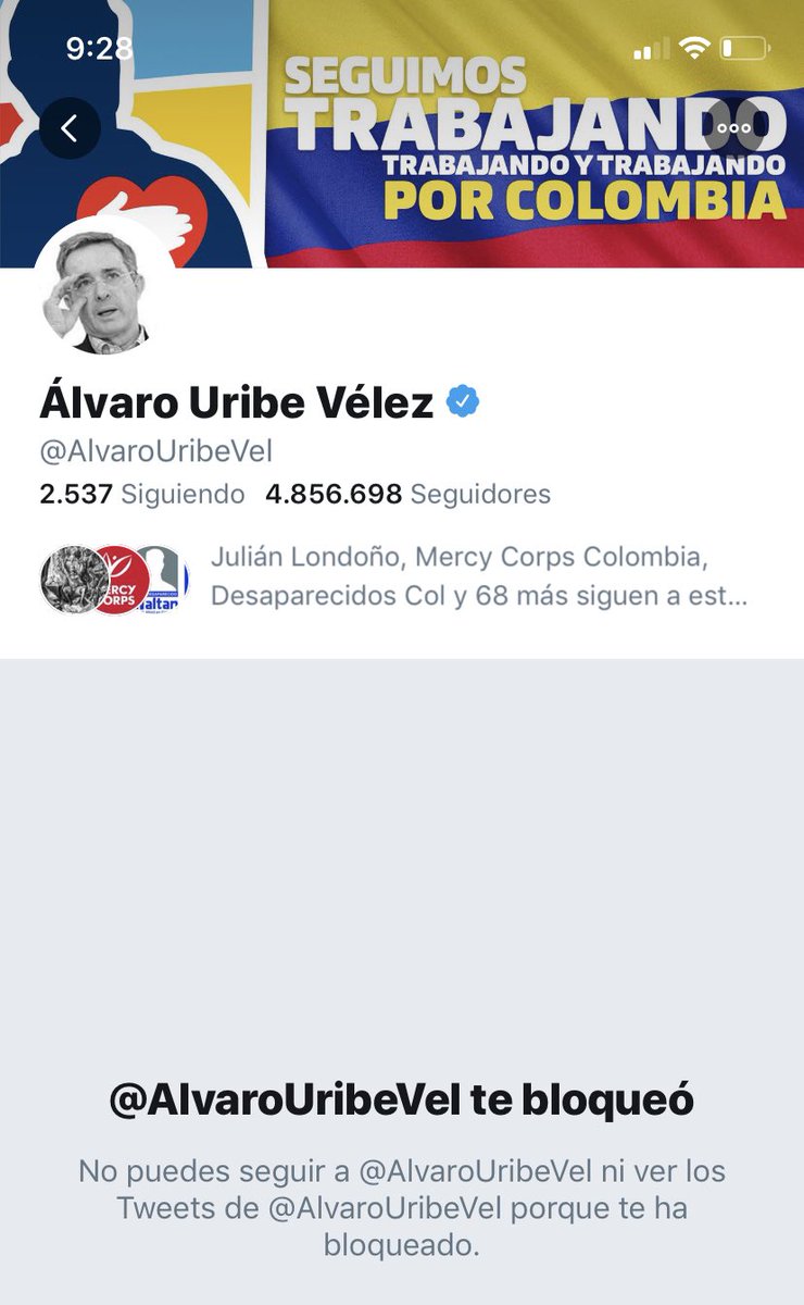 MAFAPOCOLOMBIA's tweet photo. Uribe es tan frentero que le tocó bloquearnos porque somos “mentirosas”.
Incómodas, pero no tan incomodas cómo llevar este dolor por años clavado en el alma. https://t.co/5fb4e9ufV6