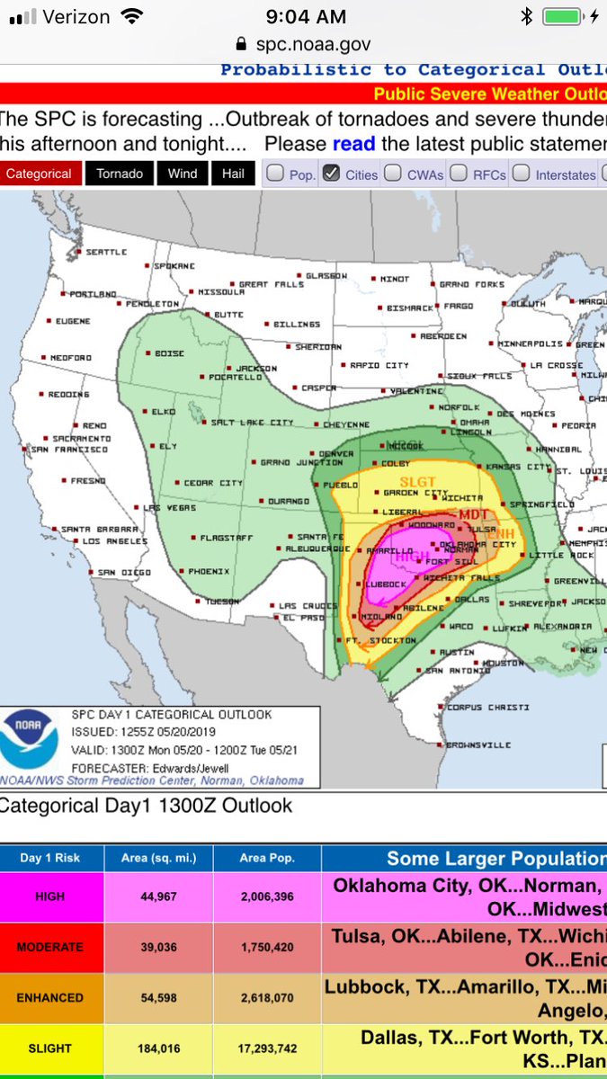AdamBenner1's tweet photo. A rare High Risk for severe weather has been issued by the Storm Prediction Center for parts of Oklahoma and Texas. Today could be a historic day so people in these areas need to take all warnings seriously. Violent tornadoes are very possible today. Stay safe everyone! https://t.co/ULDovrjIrj