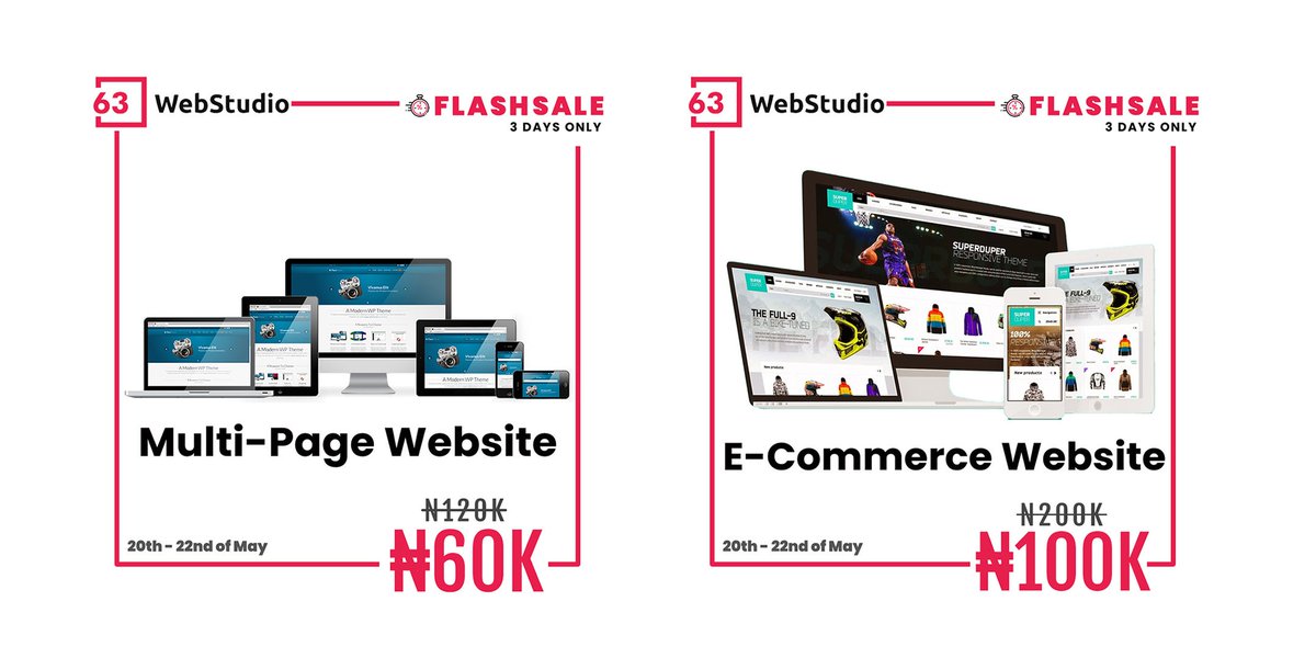63WebStudio's tweet image. It’s back and better!

You&apos;ll never find best quality at this price, grab this offer now.

Visit 👇🏾

63webstudio.com/flash-sales

For Further inquiries, Call 08129496583

*Offer ends 23rd of May

#63WebStudio #WebDesign
#MondayMotivation #Business #SME #GameOfThonesFinale