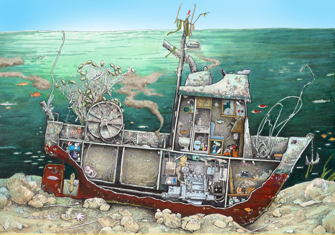 NOAACleanCoasts's tweet photo. During #NationalSafeBoatingWeek, we're taking a closer look at the anatomy of #abandoned and derelict vessels. In this first blog, take a peek at some of the hidden hazards of a sunken vessel: https://t.co/duw9nKxWni  #scicomm #hazmat https://t.co/owTsPL4tQW