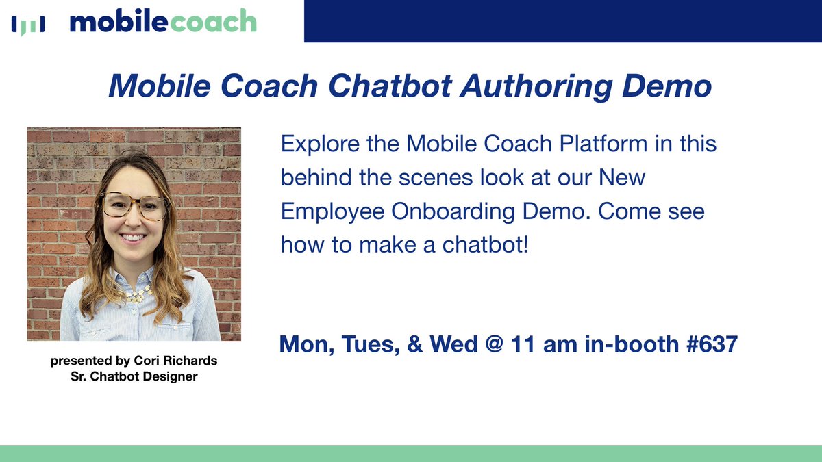 mobile_coach's tweet image. Chatbots for onboarding, come learn more at booth 637

#atd2019 #chatbots4learning #chatbots