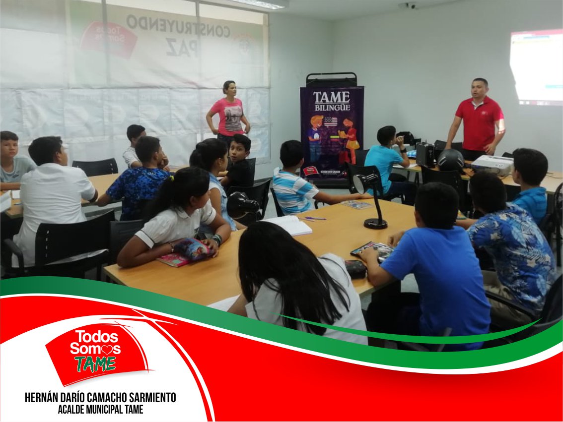 CamachoAlcalde's tweet photo. Como resultado de la determinación de la administración municipal Todos Somos Tame, del Dr. Hernán Darío Camacho Sarmiento, avanza con excelentes resultados el programa de aprendizaje de una segunda lengua, Tame Bilingüe. https://t.co/ULhlBJWFIL