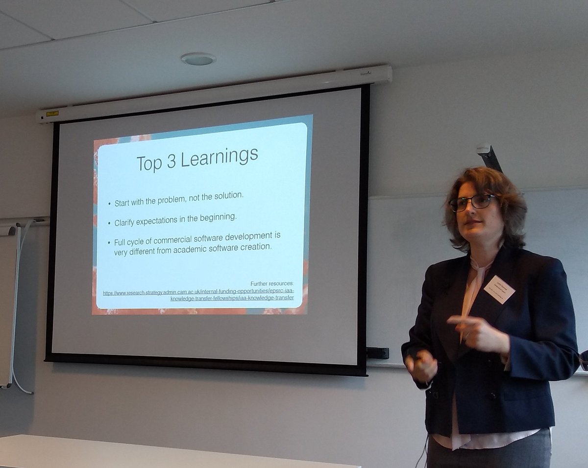 IainBethune's tweet photo. Hearing from @jbr_science about what she learned while on an @EPSRC Impact Acceleration Knowledge Transfer Fellowship. Always start with the company's business problem, not what you *think* the solution is! https://t.co/FIi1dmDVPU