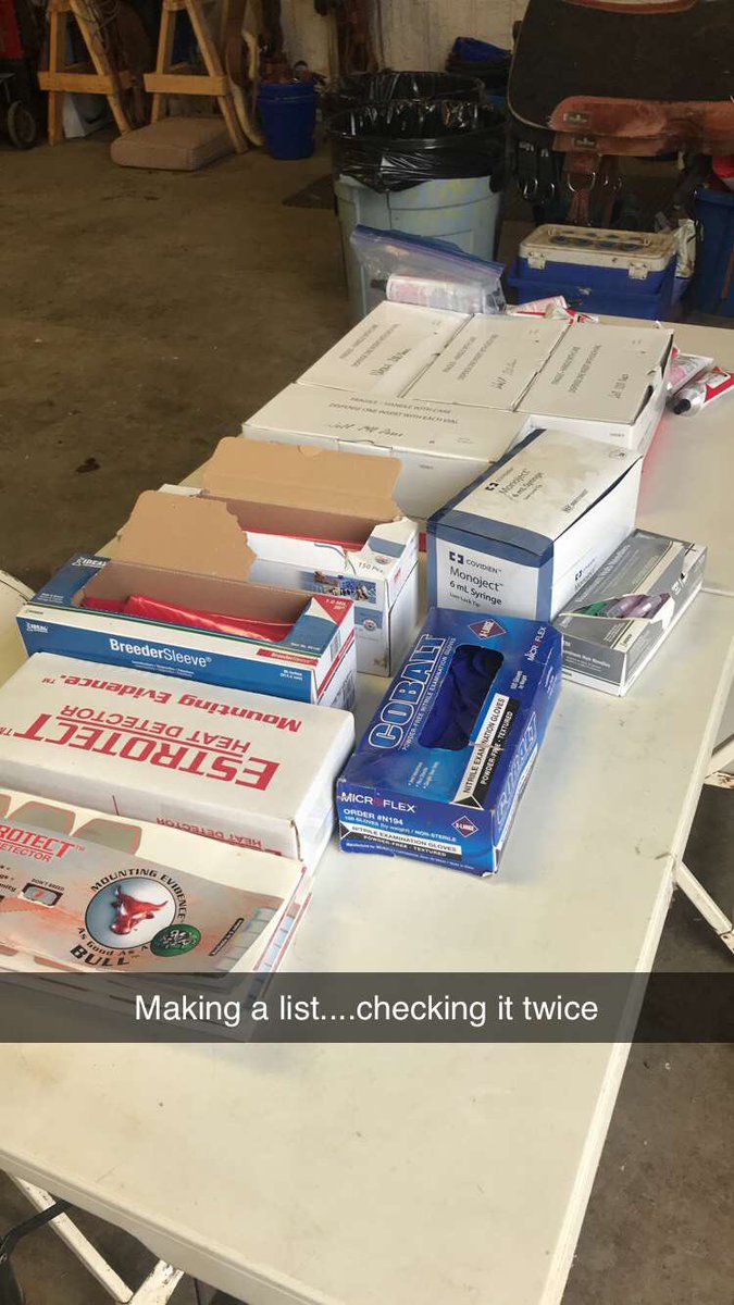 AGofTheWorld's tweet photo. Supplies needed for today!
•1 1/2 needles
•syringes
•prostaglandin
•heat detection patches
•glue
•gloves
•good help
Following protocols is critical to the success of an AI program.
#selectsiresbeef
@lizquissell https://t.co/wvJczcNfZo