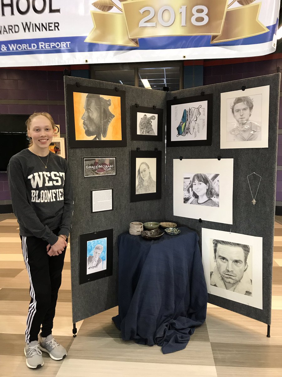 ArtatWb's tweet photo. Senior Grace McIsaac and her artwork, we are so proud of you! Check it out in the atrium. #OnlyWB #artatwb https://t.co/TbfCwe64hC