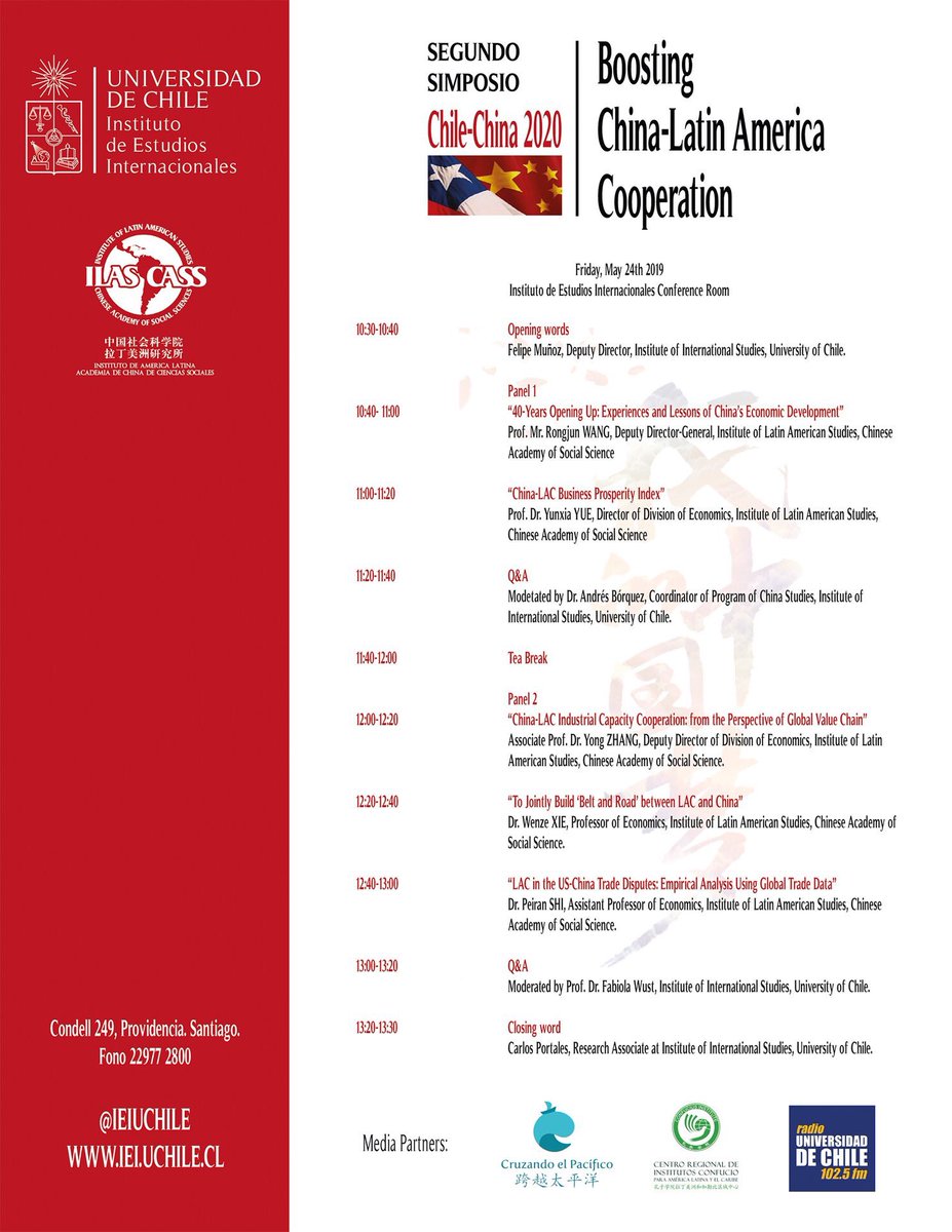 CruPacifico's tweet photo. #INVITACIÓN

Participa este 24 de mayo en el Segundo Simposio "Chile-China 2020: Boosting China-Latin America Cooperation", encabezado por el Instituto de Estudios Internacionales de la Universidad de Chile.

Más información en: https://t.co/Lj66JV5F8l https://t.co/GPhD2sf2Lg