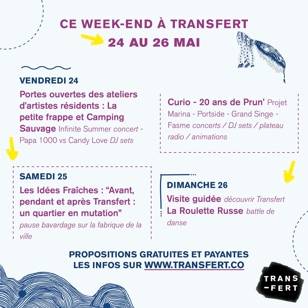 TransfertCo's tweet photo. 🎉 #LAPROG - SEMAINE 2 💃🕺

👉 Concerts, DJ set, inaugurations, café-philo et visite guidée. 

⚠️ Ce WE, pour un accès optimal à Transfert, nous encourageons fortement une venue sur site en vélo par la rue Abbé Grégoire. ⚠️

https://t.co/u8J8tlqJFK

#transfertco #nantes #reze https://t.co/kVTvbhLthJ