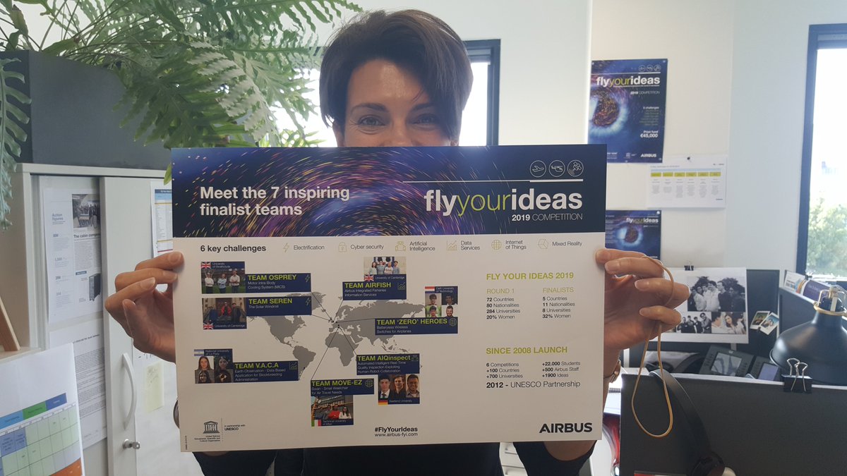 DewavrinSue's tweet photo. In case you've been away for one month, here is a picture showing you the 8 finalist teams of the Fly Your Ideas competition! (7 competing for the #flyyourideas title and another one behind the scene really happy to organize this challenge!) https://t.co/BMbFZfvchS