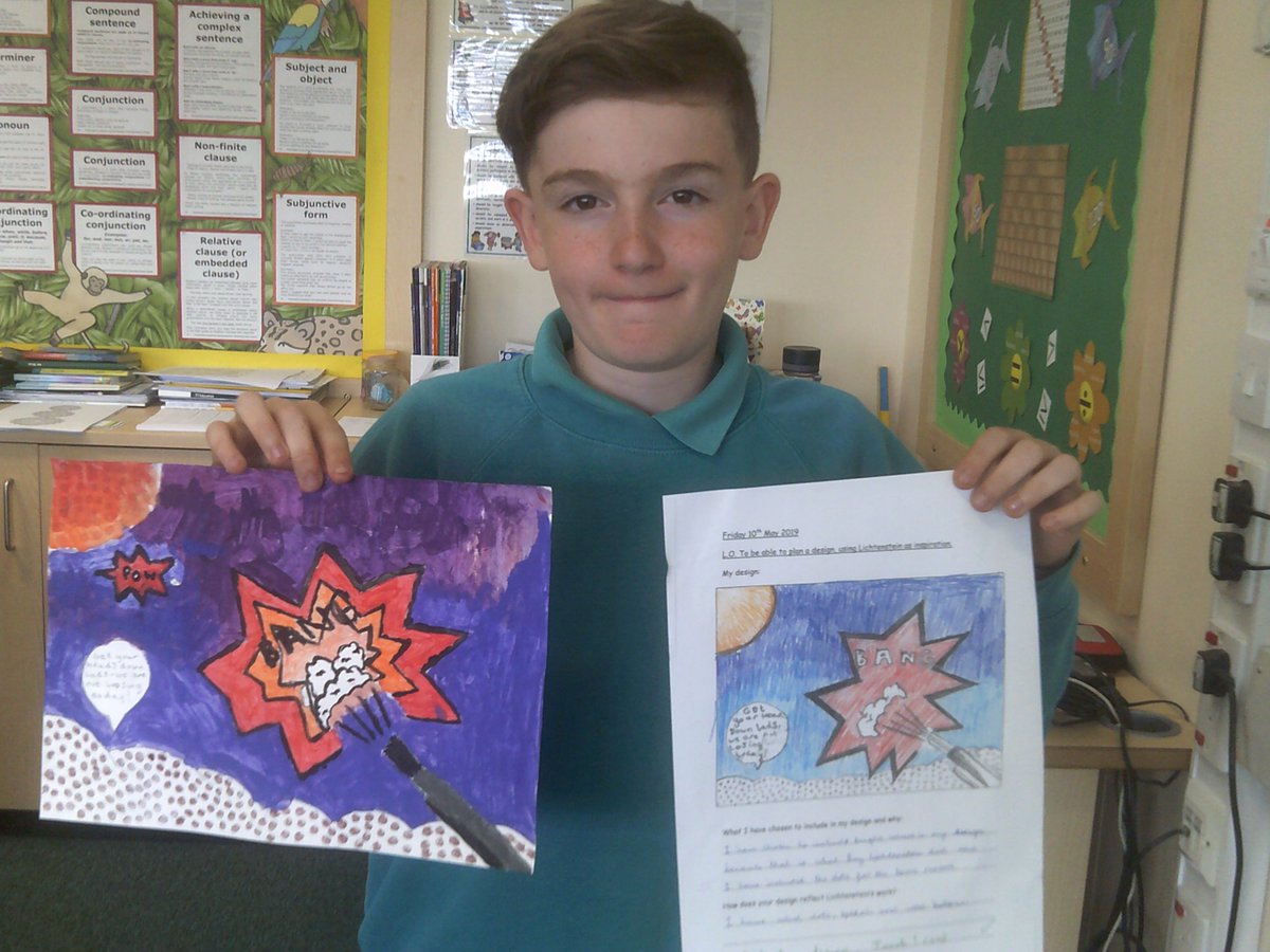 ClaveringTS27's tweet image. #6RT  Today, we finished our 'pop art' designs in the style of Roy Lichtenstein. We will soon be evaluating our finished pieces.