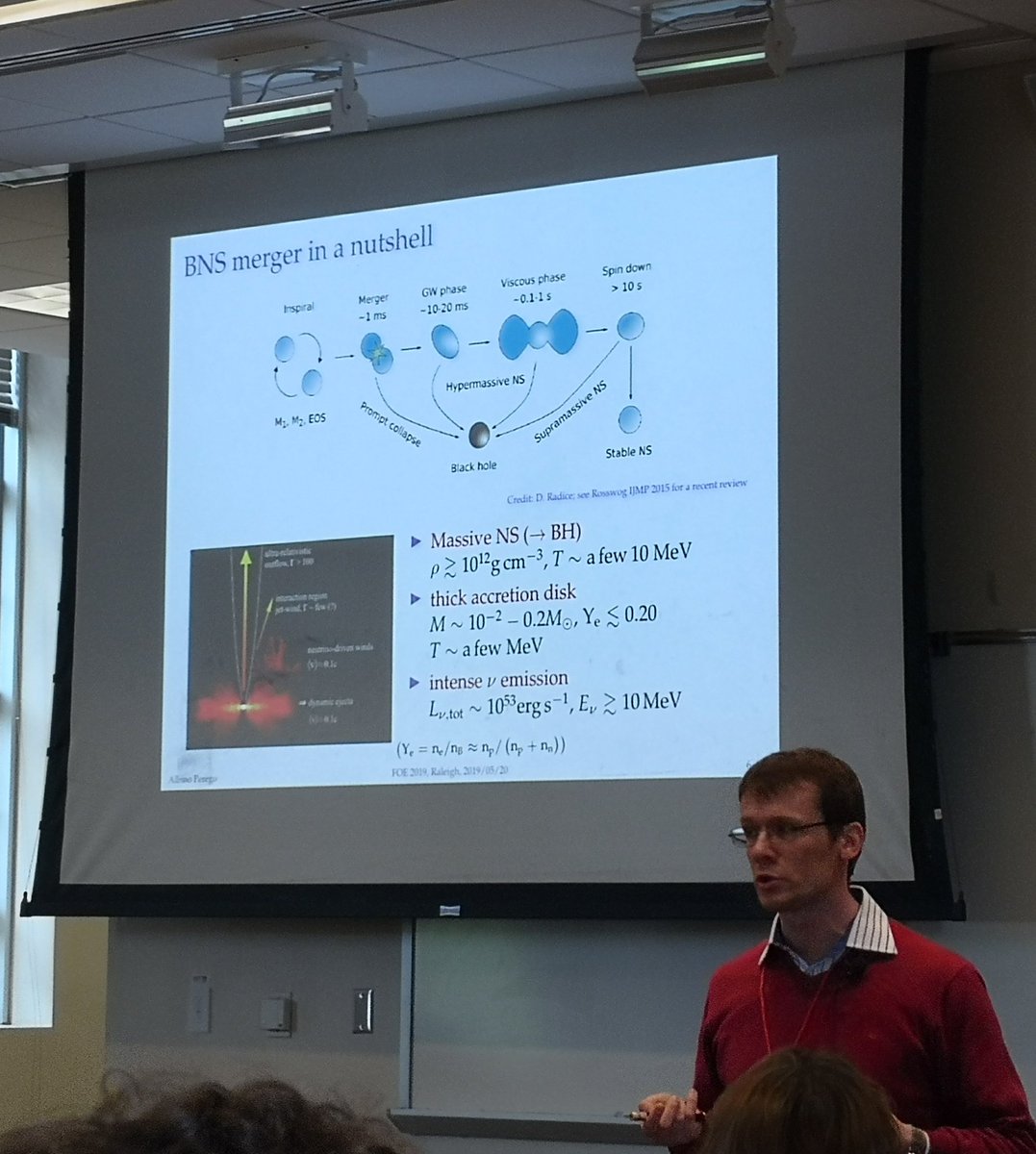 astronomash's tweet image. Albino Perego explaining binary neutron star merger outcomes #FOE2019 #LIGOVIRGO