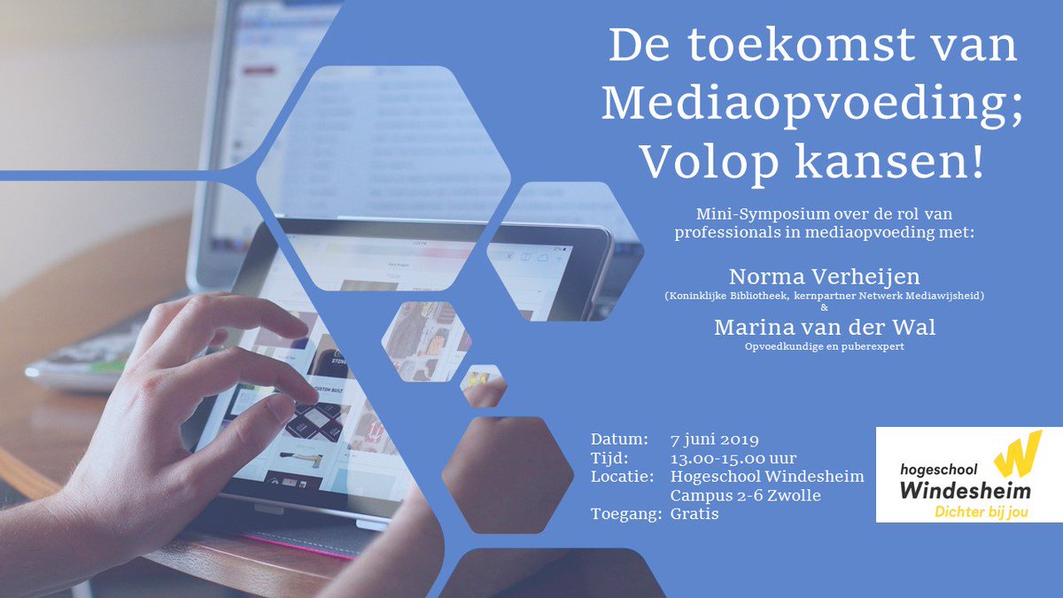 peternikken's tweet photo. Op 7 juni mini-symposium mediaopvoeding en Mediawijsheid @Windesheiminfo door studenten post-hbo opleiding Expertcoach Mediaopvoeding met @NVerheijen @marinavanderwal https://t.co/3fM4wLNE7u