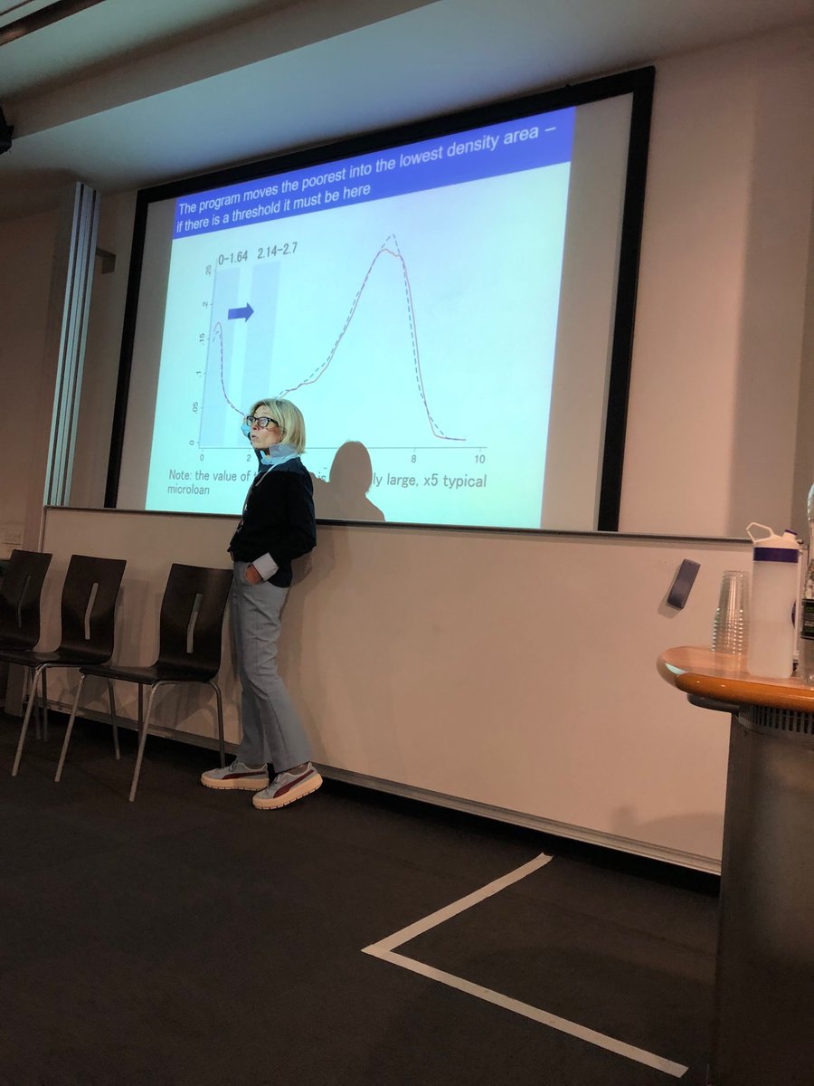 EconUCL's tweet photo. Oriana Bandiera @LSEEcon sharing findings re; “Why do people stay poor?” now at The Gorman Lectures until 5pm #povertythreshold #povertytrap https://t.co/kgCv9yEdO4
