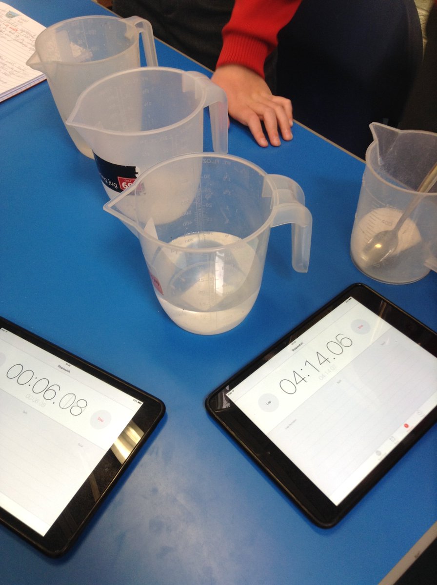 stmatprimaryY5's tweet photo. Year 5 worked hard this afternoon to investigate what might affect the rate of dissolving. The children decided on their own independent variable and measured how long it took for salt to dissolve in water. https://t.co/G9etwK87cd