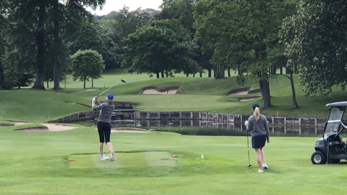 ClarionGolf's tweet photo. @DiDougherty1 goes for the 10th green on the Brabazon at the @EdChamberlainSP Golf Classic for @WellChild while @GemWaterhouse looks on. https://t.co/xE1Xcrmg6I