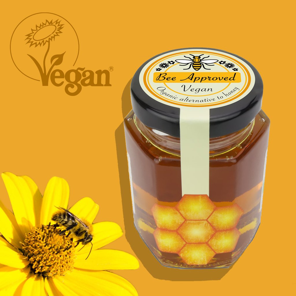 vegantrademark's tweet photo. Today is #WorldBeeDay! Did you know honey isn't vegan? Unlike bees, us humans can thrive without honey in our diets! And there are a whole host of readily available vegan alternatives for those with a sweet tooth, such as @beeapproved #savethebees #veganhoney #beeapproved https://t.co/S0bbJ3g5G4