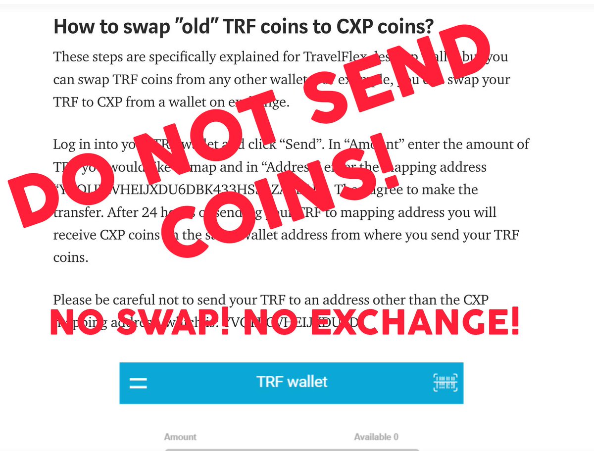 CaixaPay's tweet photo. PLEASE NOTE! NO SWAP! DO NOT SEND TRF TO ANYONE CLAIMING THEY CAN SWAP YOUR COINS. YOUR TRF ARE ALREADY CONVERTED TO CXP!
READ BELOW ON HOW TO CHECK YOUR CXP COINS…
https://t.co/ikWD2CgnbE…/ https://t.co/BUUXN21p5q