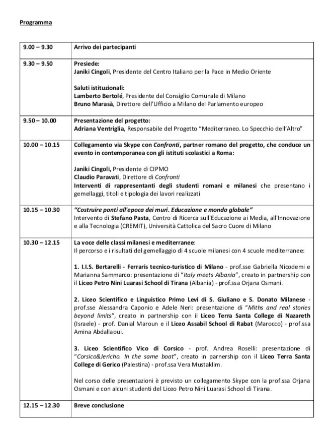 ‘Costruire ponti e non muri.L#Educazione e mondo #globale’. Questo l’intervento per #Cremit @unicatt di <a href="/PastaStefano/">Stefano Pasta</a> #21maggio a PalazzoMarino.Un progetto che ha fatto incontrare classi italiane con classi di Israele,Palestina,Albania,Tunisia,Giordania <a href="/cipmopace/">CIPMO</a> <a href="/Confronti_CNT/">Confronti (Mag&StudyCenter)</a>