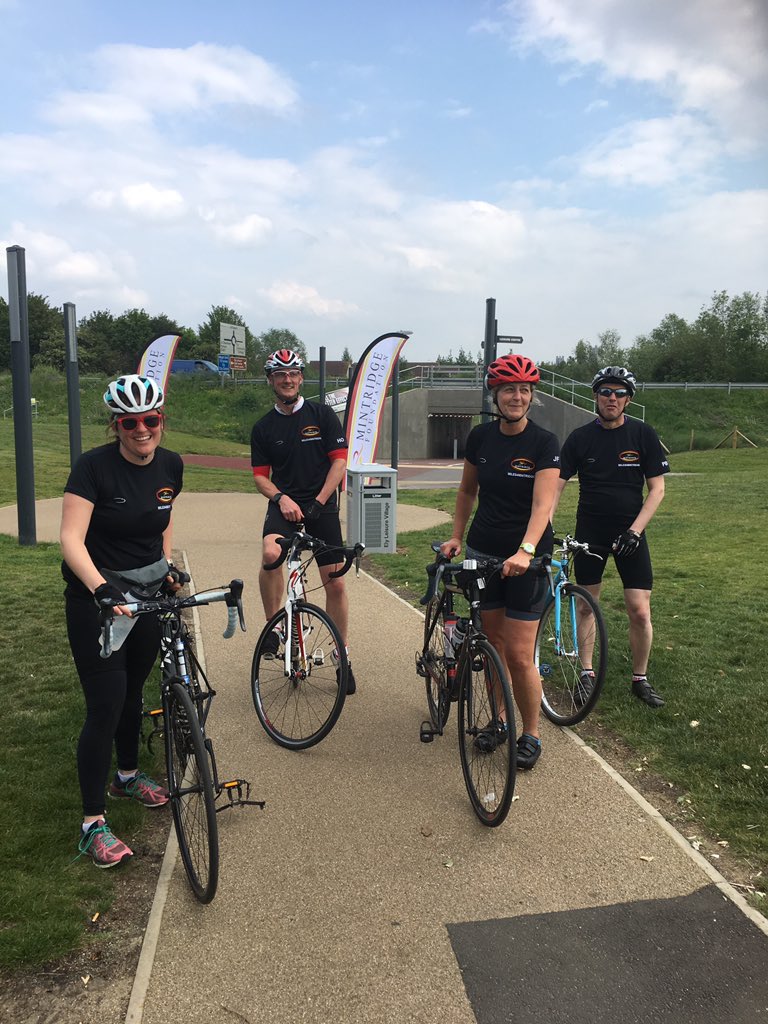 MintridgeFDN's tweet photo. Smiles all round for @alexpaske and her @Greshams_School supporting team as they reach the half way point on the amazing #Miles4Mintridge cycle! Looking good in their @Squadkit! #justkeeppedalling #powerthrough https://t.co/mxyitWFIjv