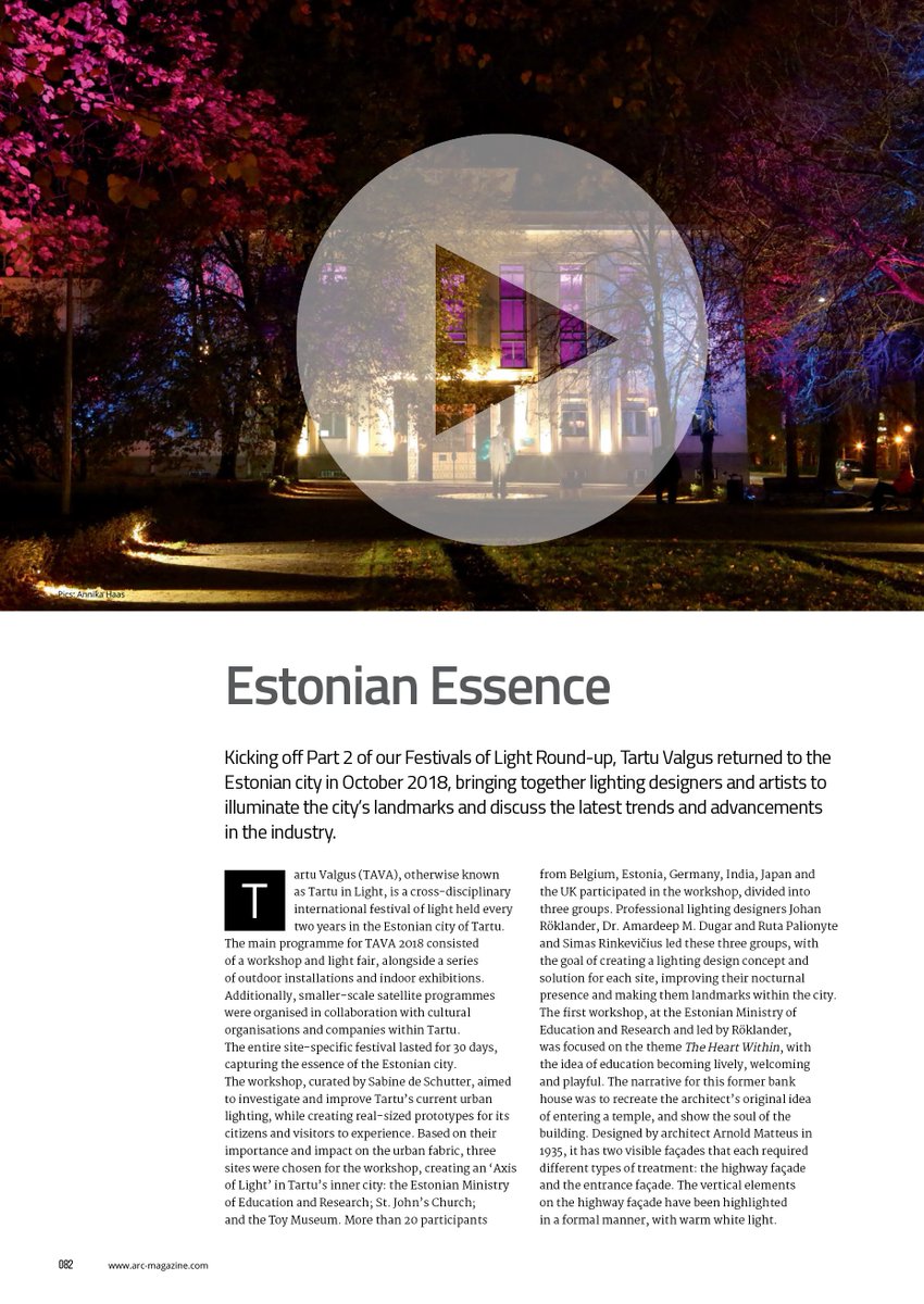 _KSLD_'s tweet photo. Great to see our Claire Tomara mentioned in the latest Issue of @arc_mag for her presentation at @TartuValgus #TAVA2018 workshop in Estonia #TartuInLight: "Lighting in the Urban Environment: People's participation in shaping public space through lighting". https://t.co/f1L0bM9a99 https://t.co/lVBJ67etdr