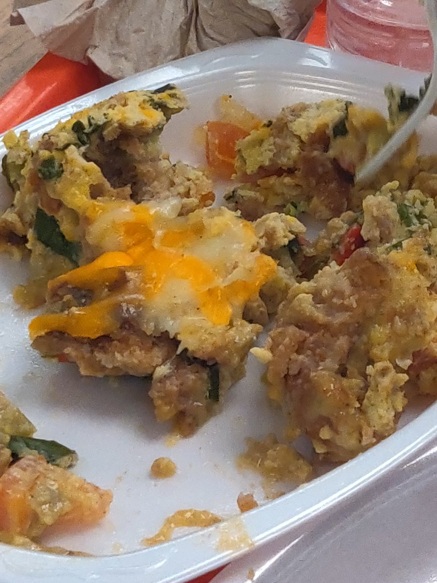 Austinjdurand's tweet photo. Our school just served us a casserole with tomatos, eggs, kale and, cheese mixed with leftover cinnamon French toast sticks what do you think @GordonRamsay https://t.co/9kZIPEdj7H