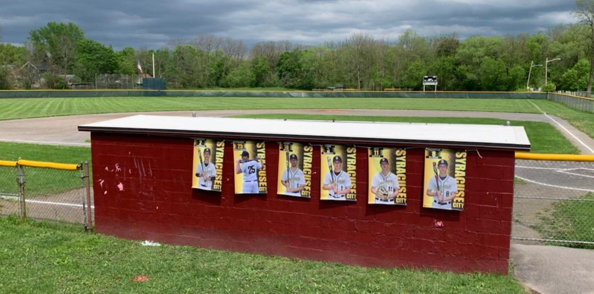 Cuse_Baseball's tweet photo. In case you missed the earlier message - your attendance is REQUIRED at 4:30PM at Van Duyn for our SENIOR NIGHT!!

Some VERY SWEET BANNERS have been hung and the players will be READY TO PLAY!!

Come show your appreciation to the seniors and entire team!! https://t.co/v7rxXDG21B
