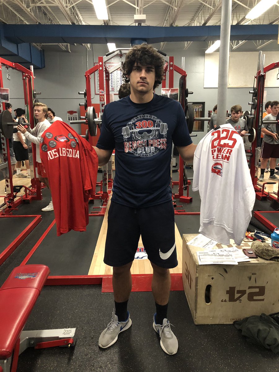 coachnolazy's tweet photo. These two studs have now earned all three shirts #225clean #300bench and #405squat. @Heritagefootbal @e_olsen12 @Lucas_Will94. Not an easy task. Congrats fellas. #dbwh #studgame https://t.co/BA7L4p7zGD