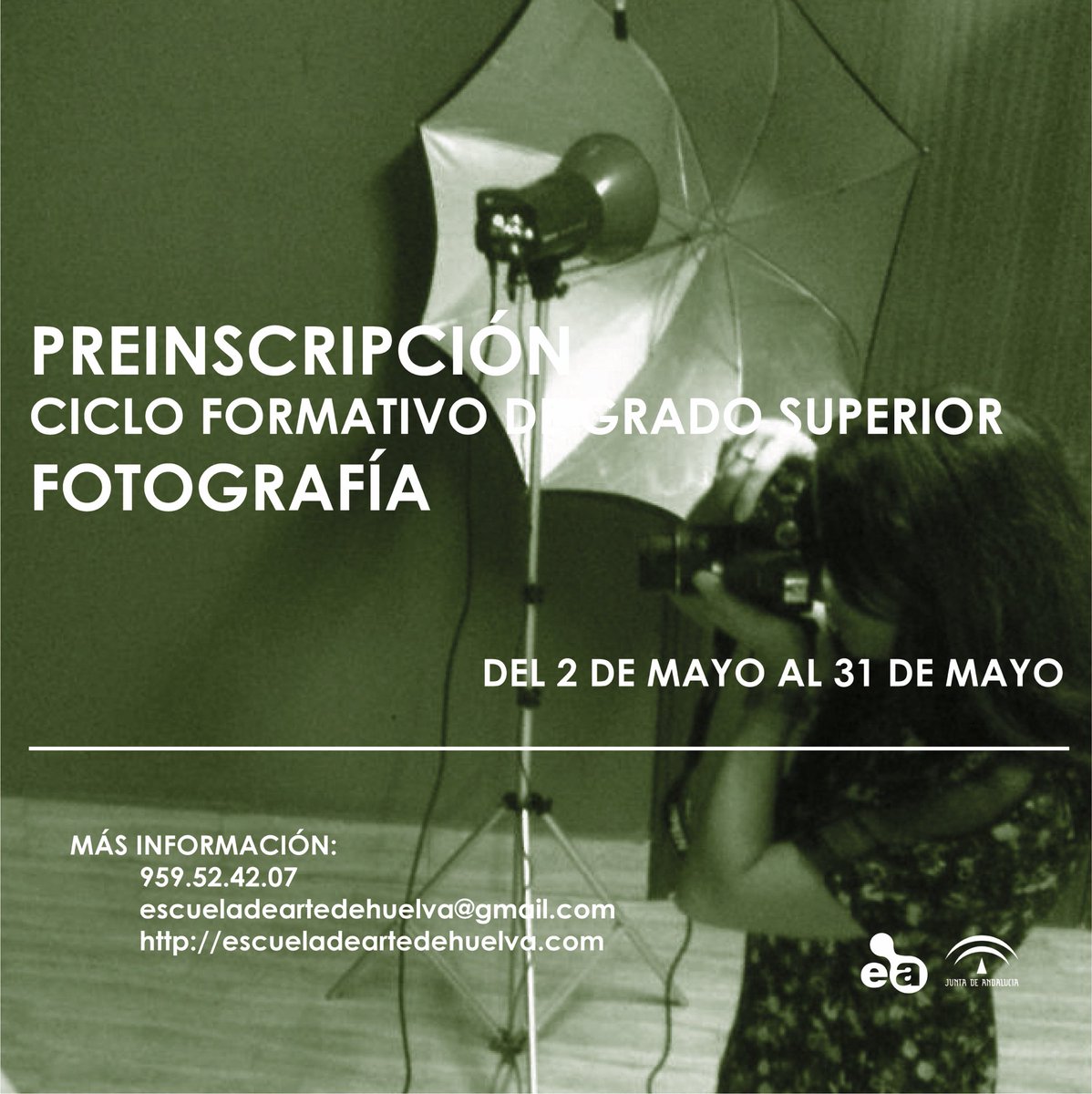 EAHUELVA's tweet photo. Abierto el plazo de preinscripción hasta el 31 de mayo. 
Ciclo Formativo de Grado Superior en Fotografía
#FelizLunes #preinscripcion #escueladearte #huelva #cicloformativo #abiertoplazo #ea #fotografia #gradosuperior #venalaescuela #laescuelateespera https://t.co/e57MHVvhxD
