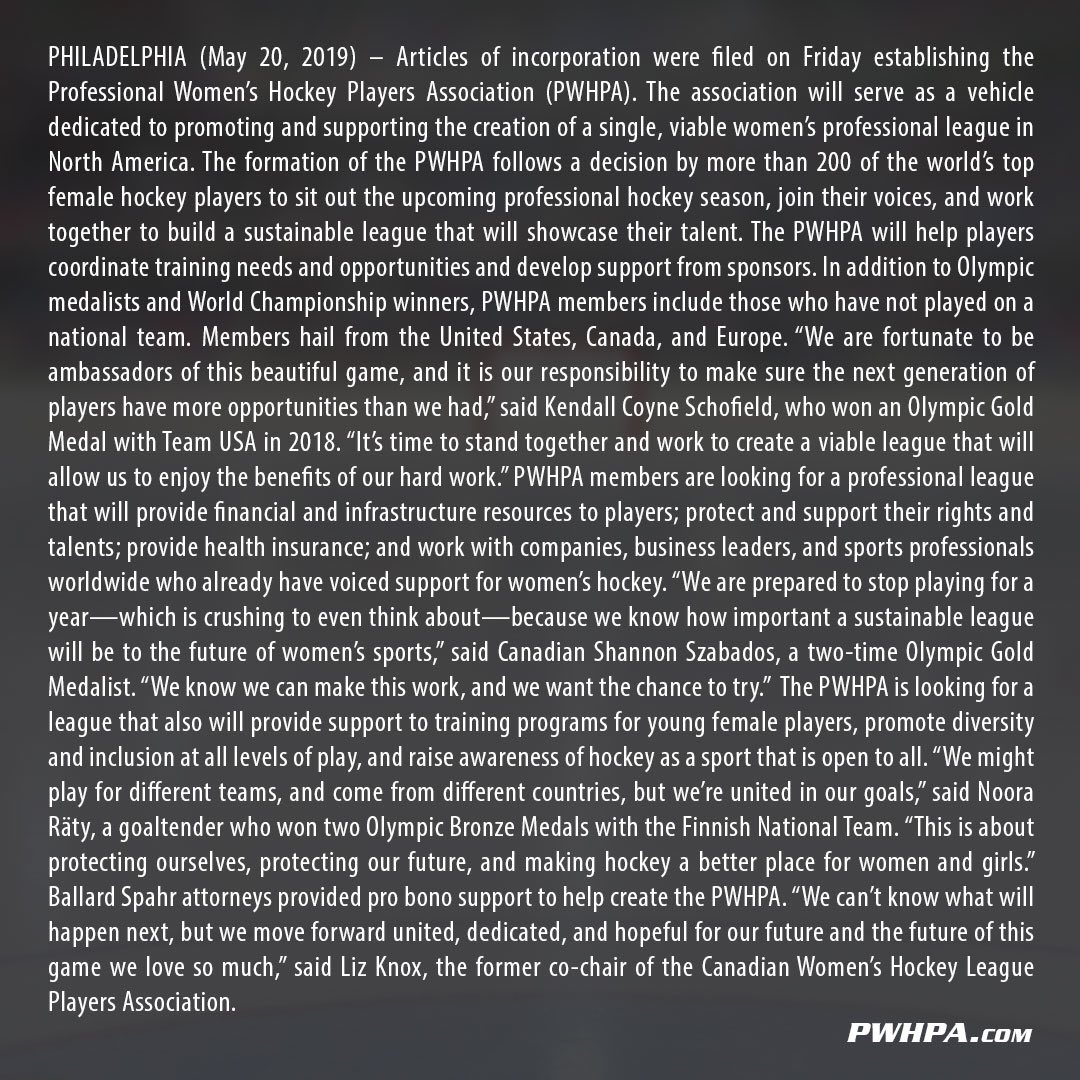 TEisenschmid's tweet photo. Unity #ForTheGame @PWHPA https://t.co/7k3D8CEuZI