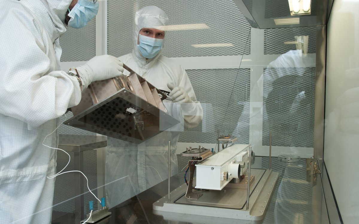 The panoramic camera for the Rosalind Franklin rover gets packed for the first leg of its long journey to Mars