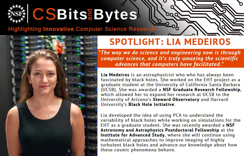CSforAllTchrs's tweet photo. Lia Medeiros is an astrophysicist who uses math to improve imaging of black holes. Inspire your students to become astrophysicists with the latest issue of #CSBitsandBytes (Issue 12, 2019). Click here → https://t.co/l1BImPKJxD #CSforAll @NSF_EHR @NSF_CISE https://t.co/J2o5Oqxctt