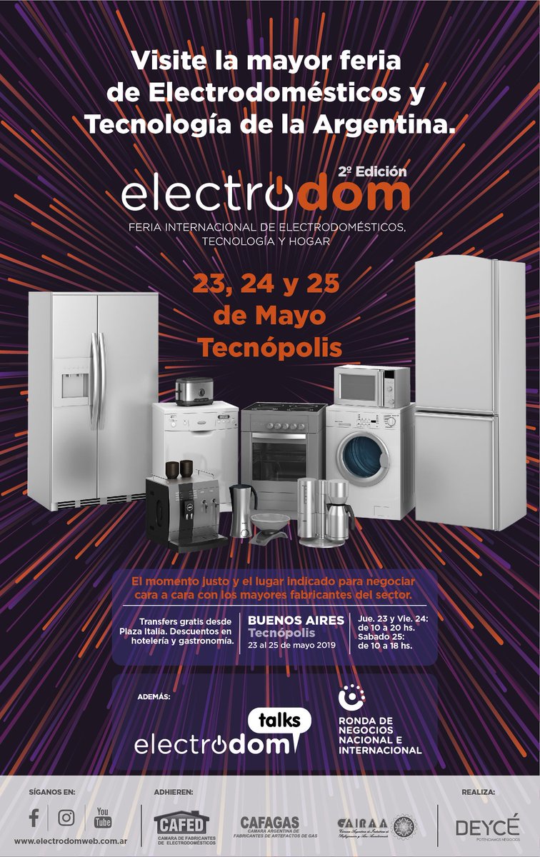 expoelectrodom's tweet photo. Visite la mayor Feria de Electrodomésticos y Tecnología de la Argentina. Transfer gratis desde Plaza Italia, descuentos en hotelería y gastronomía.
https://t.co/2jvUEyyqyG

#EdicionAnual #Electrodom #2019 #Tecnópolis #BsAs #Feria #Electrodomesticos #Tecnologia #Hogar https://t.co/yOVKPrwacY