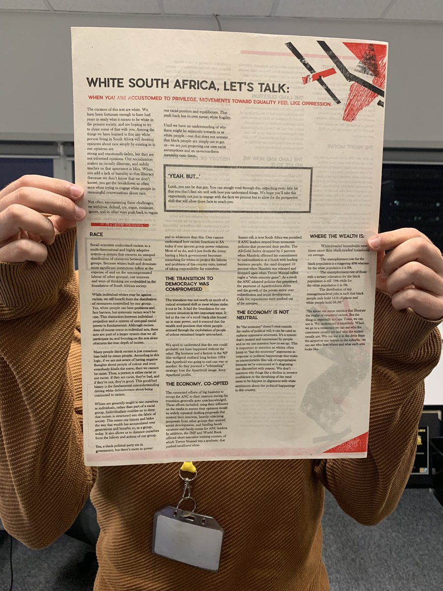 YesReallyAngel's tweet photo. White girls at the traffic lights were handing out these “free newspapers” to white people in Cape Town today. ❤️❤️👌🏼
Explaining privilege and how we can be better. If you wanna know more: The email on the bottom is robotsheetCT@gmail.com https://t.co/d5CNVo9JgQ