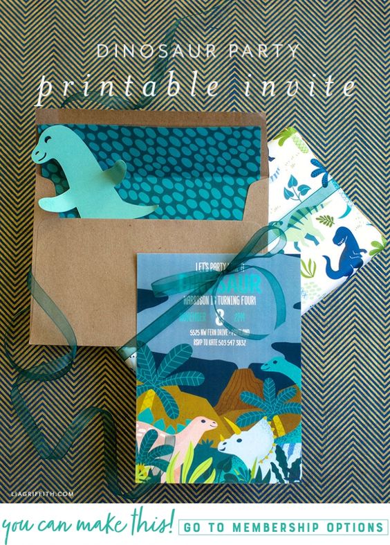 Dinosaur Party Invitation for Kid's Birthday - Lia Griffith #dinoparty #dinasourbirthdayideas #dinasour #partyinvitation #boysparty #birthdaycards liagriffith.com/kids-dinosaur-…