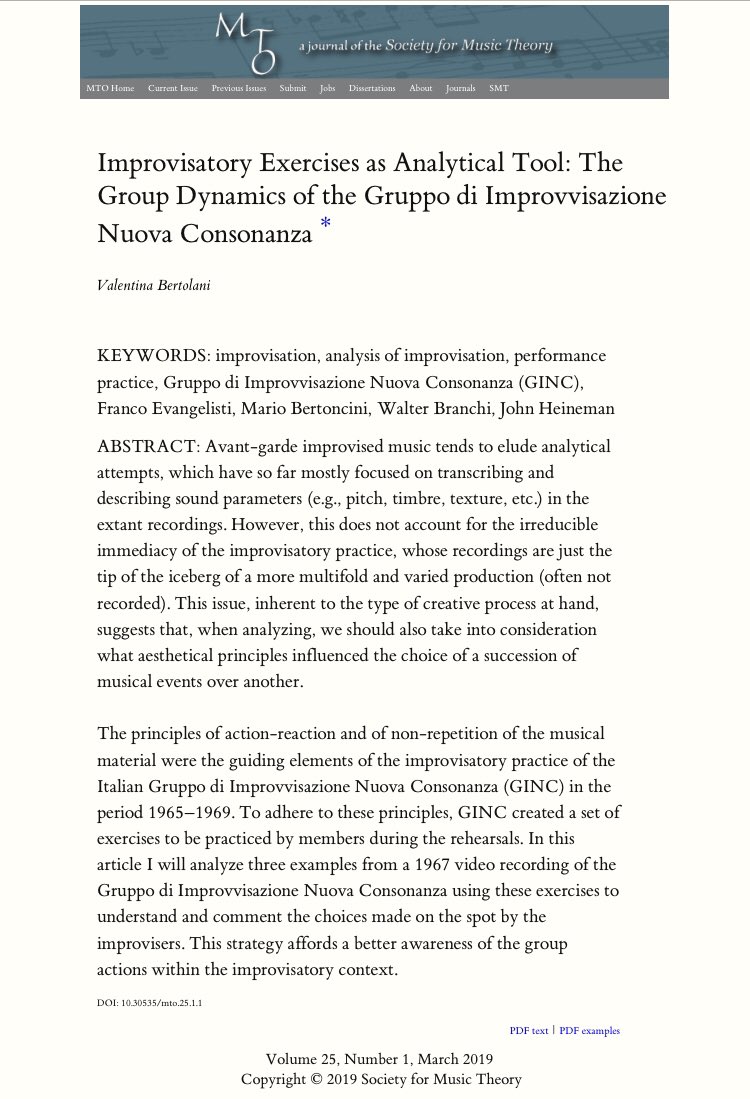VeryValentina's tweet photo. Out today on the latest issue of @MTOJournal my article on the Gruppo di Improvvisazione Nuova Consonanza. 🎷🎺(I really do need the emoji for "tubes rubbed against the floor"...) https://t.co/zFo4ANh69g #freeimprov #MusicTheory #MusicHistory #AcWri #accomplishmentoftheday https://t.co/w14jBcq37k